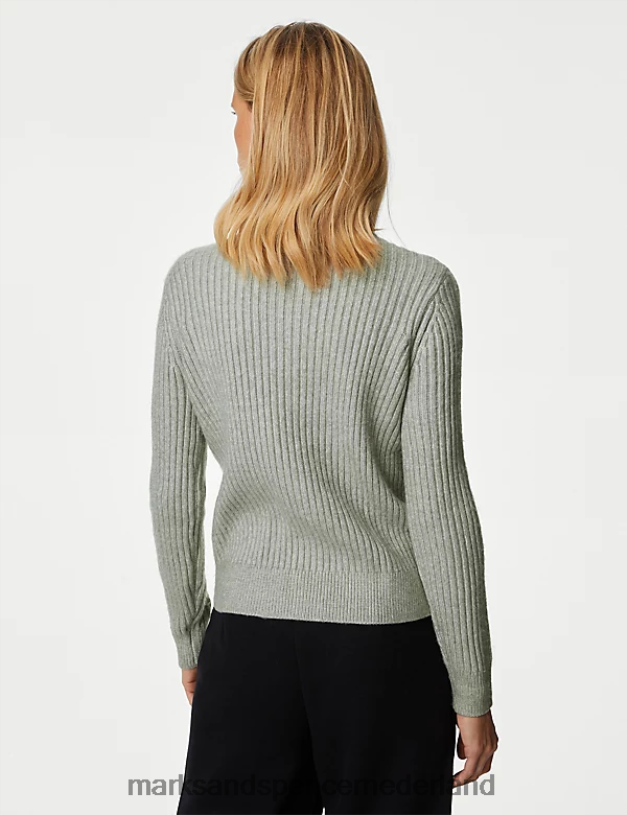 Marks & Spencer vrouwen gebreid geribd vest met ronde hals zacht groen kleding N8VZP365