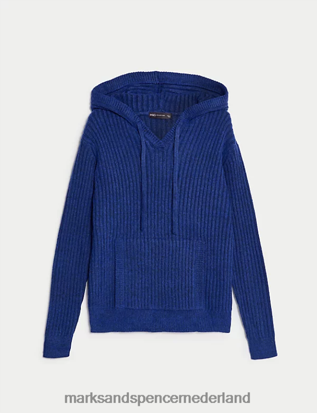 Marks & Spencer vrouwen geribbelde hoodie met V-hals elektrisch blauw kleding N8VZP247