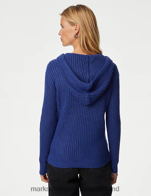 Marks & Spencer vrouwen geribbelde hoodie met V-hals elektrisch blauw kleding N8VZP247