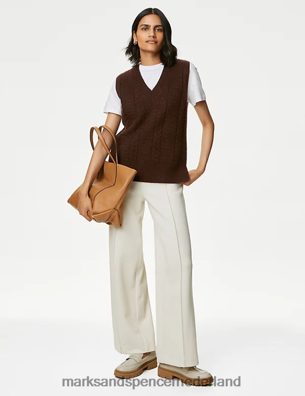 Marks & Spencer vrouwen kabelgebreid vest met V-hals rozijn kleding N8VZP561