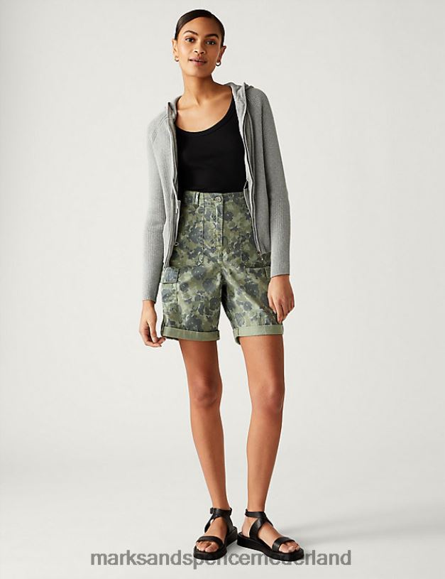 Marks & Spencer vrouwen katoenrijke geribbelde hoodie grijze mergel kleding N8VZP2241