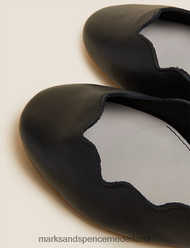 Marks & Spencer vrouwen Leren ballerina\'s met brede pasvorm zwart schoenen N8VZP1529