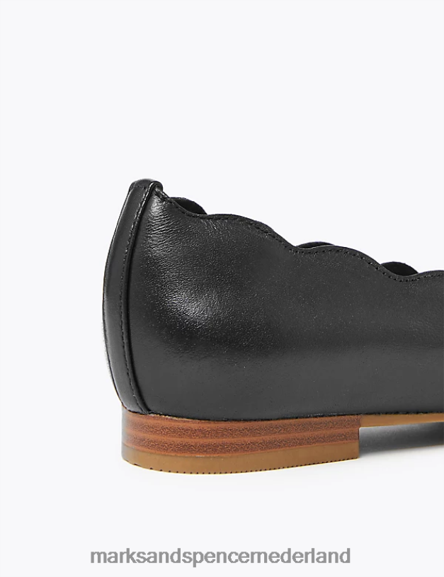 Marks & Spencer vrouwen Leren ballerina\'s met brede pasvorm zwart schoenen N8VZP1529