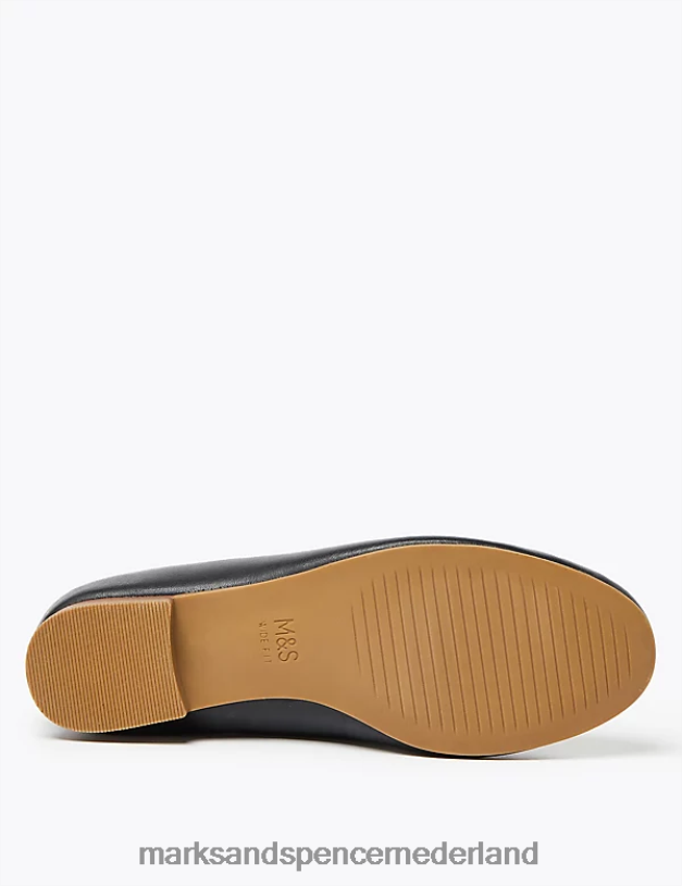 Marks & Spencer vrouwen Leren ballerina\'s met brede pasvorm zwart schoenen N8VZP1529