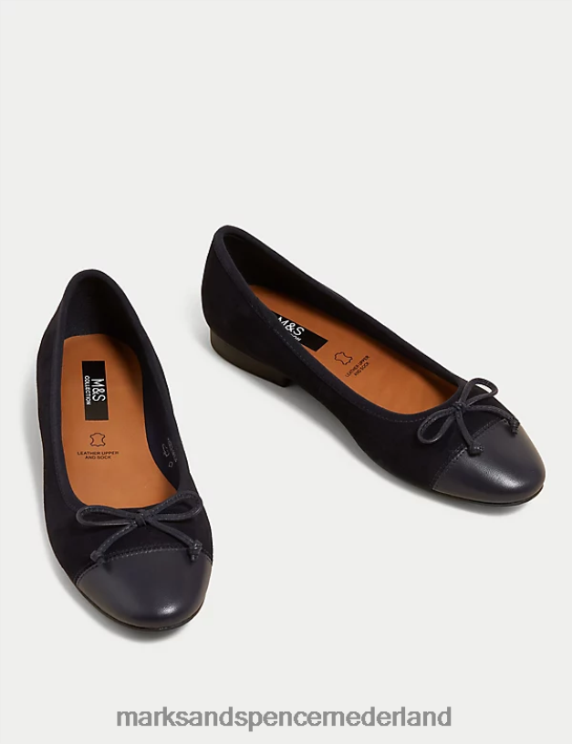 Marks & Spencer vrouwen Suède vlekbestendige platte ballerina\'s marine schoenen N8VZP1450
