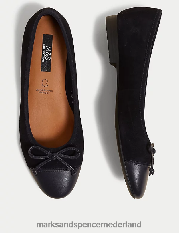 Marks & Spencer vrouwen Suède vlekbestendige platte ballerina\'s marine schoenen N8VZP1450