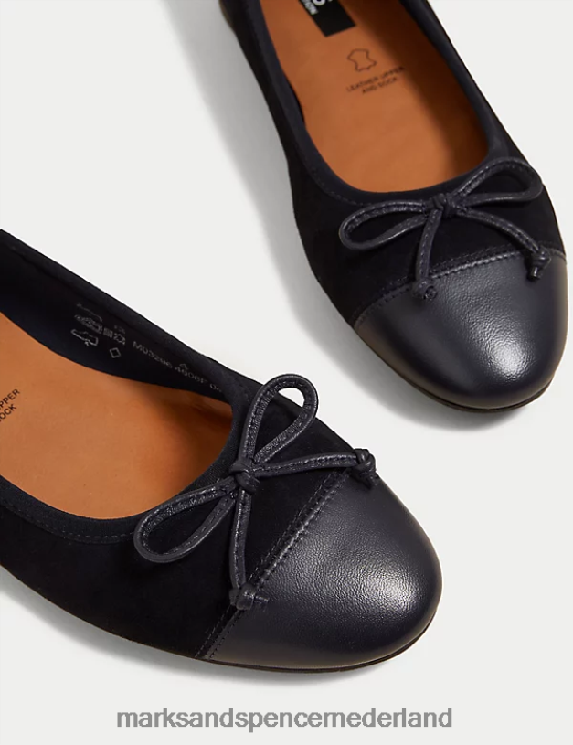 Marks & Spencer vrouwen Suède vlekbestendige platte ballerina\'s marine schoenen N8VZP1450