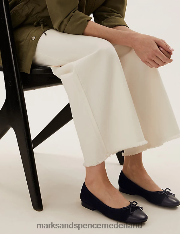 Marks & Spencer vrouwen Suède vlekbestendige platte ballerina\'s marine schoenen N8VZP1450