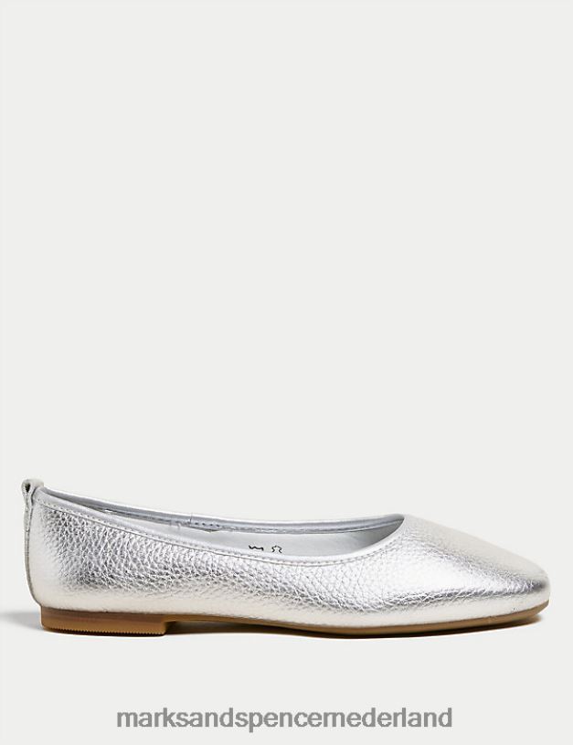 Marks & Spencer vrouwen leren ballerina's zilver schoenen N8VZP912