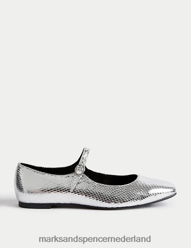 Marks & Spencer vrouwen metalen platte ballerina's zilver schoenen N8VZP1175