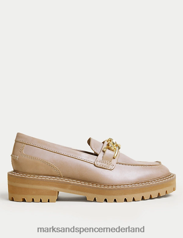 Marks & Spencer vrouwen Leren loafers met blokhak en kettingdetail kameel schoenen N8VZP422