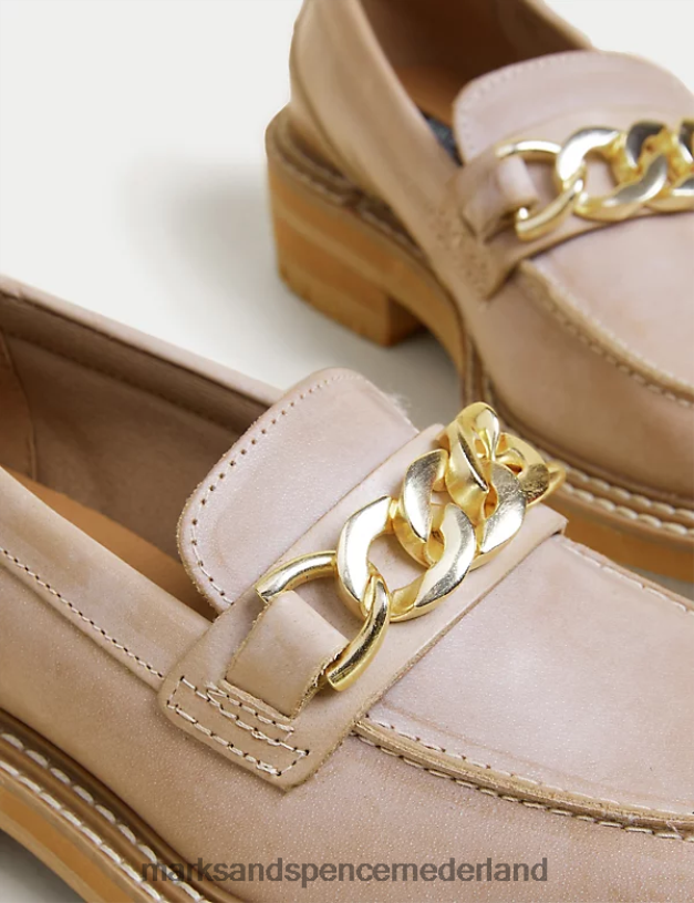 Marks & Spencer vrouwen Leren loafers met blokhak en kettingdetail kameel schoenen N8VZP422