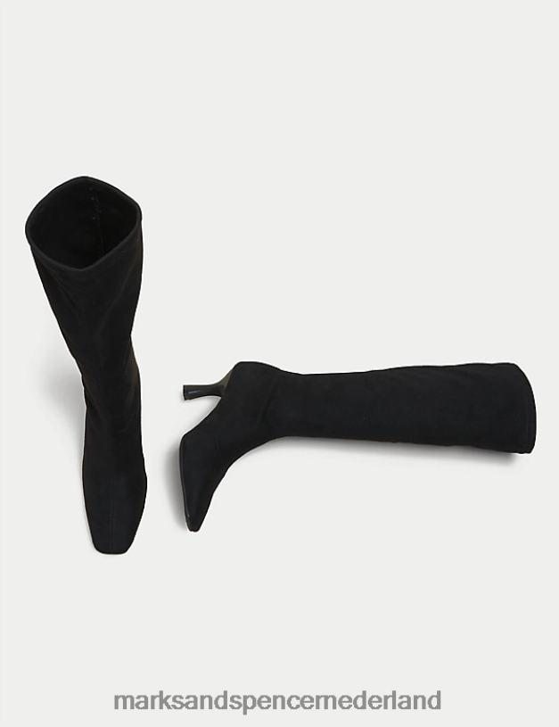 Marks & Spencer vrouwen Kniehoge laarzen met stilettohak en vierkante neus zwart schoenen N8VZP1093