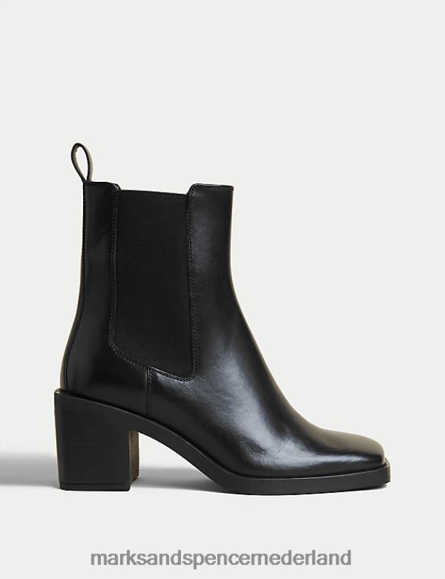 Marks & Spencer vrouwen Leren enkellaarsjes met blokhak zwart schoenen N8VZP2317