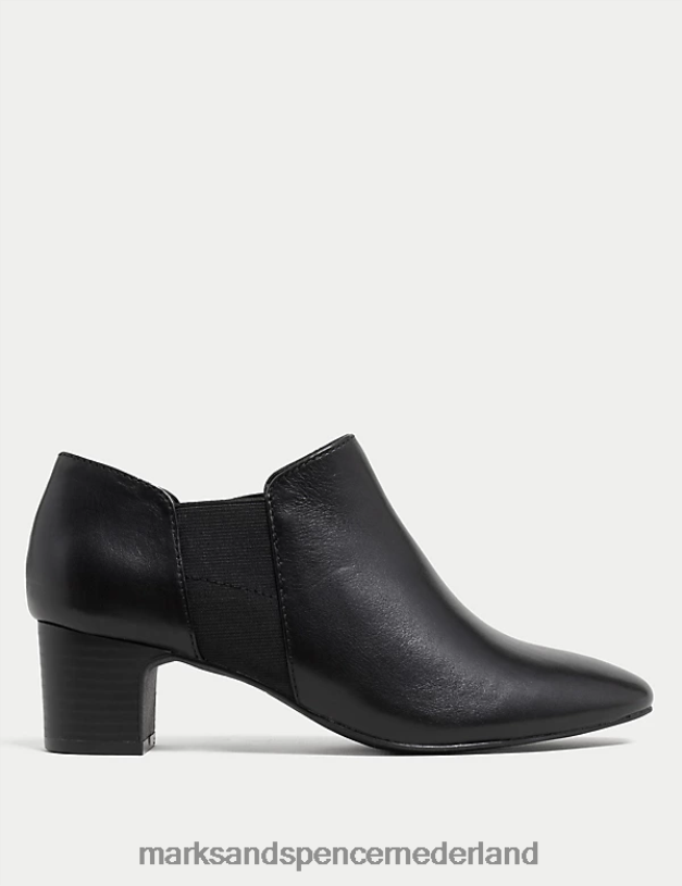 Marks & Spencer vrouwen Leren schoenlaarzen met blokhak zwart schoenen N8VZP2282