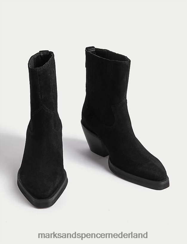 Marks & Spencer vrouwen Suède enkellaarzen met blokhak en cowboylaarzen zwart schoenen N8VZP593