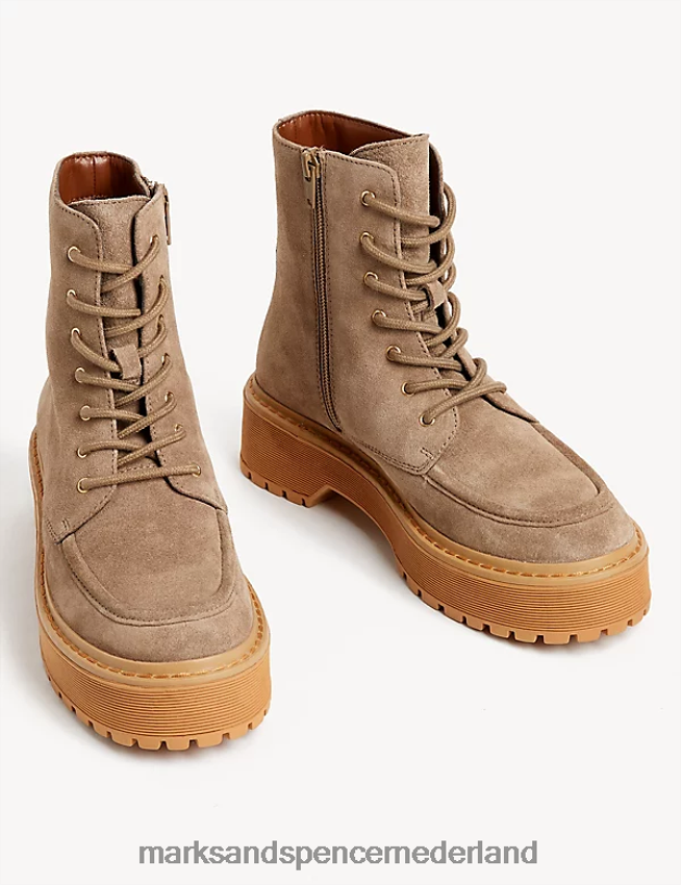 Marks & Spencer vrouwen Suede dikke platformlaarzen met veters verstandig schoenen N8VZP2746