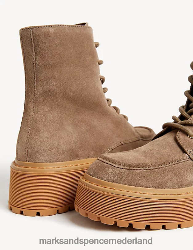 Marks & Spencer vrouwen Suede dikke platformlaarzen met veters verstandig schoenen N8VZP2746
