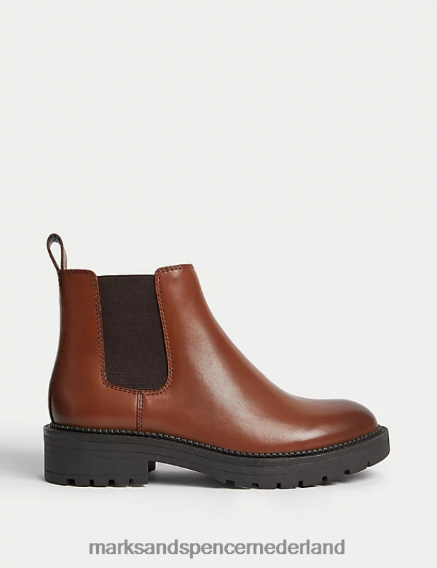 Marks & Spencer vrouwen leren chelsea boots met brede pasvorm bruinen schoenen N8VZP2188
