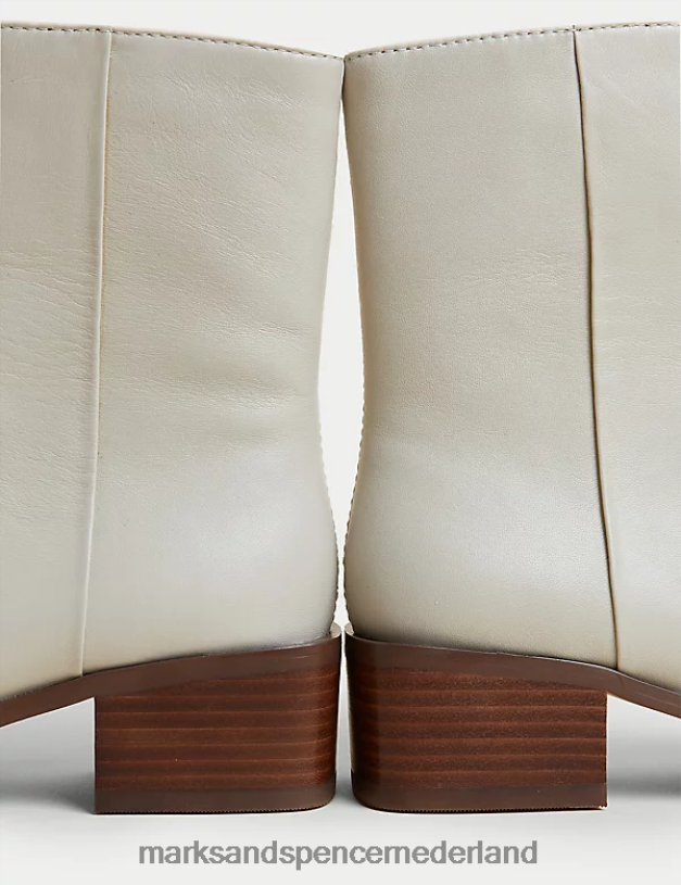 Marks & Spencer vrouwen leren enkellaarsjes met blokhak en vierkante neus steen schoenen N8VZP691