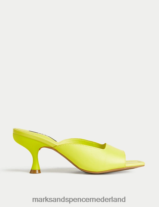 Marks & Spencer vrouwen leren muiltjes met kittenhak en brede pasvorm limoen schoenen N8VZP2458