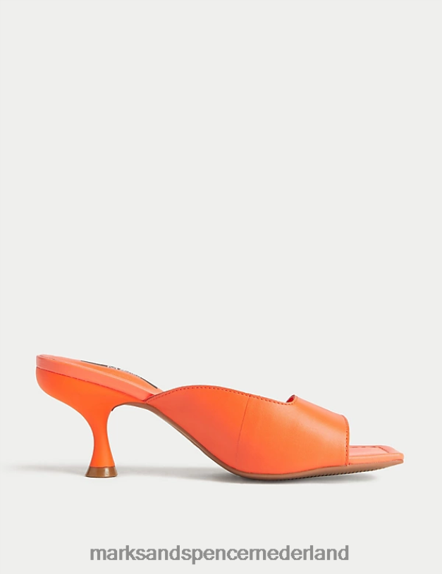 Marks & Spencer vrouwen leren muiltjes met kittenhak en brede pasvorm mandarijn schoenen N8VZP2830