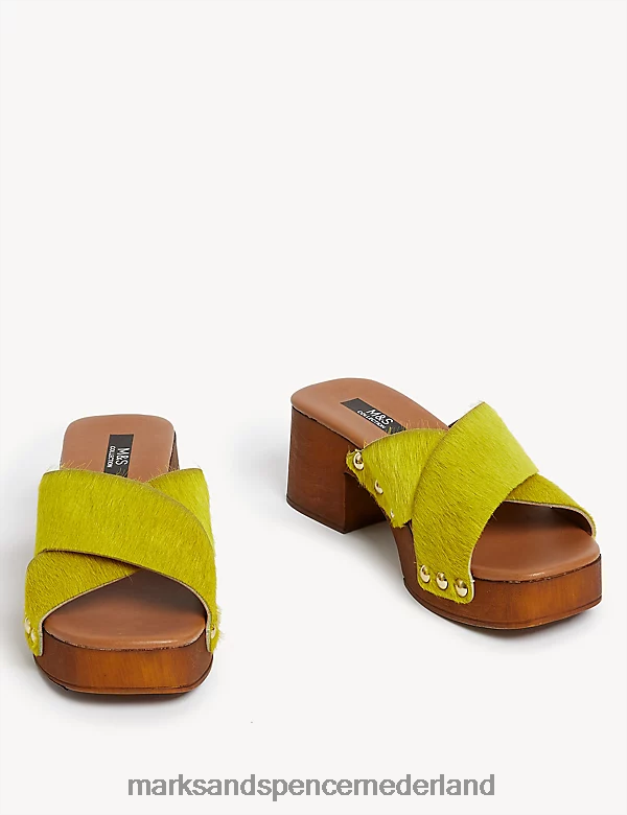 Marks & Spencer vrouwen Klompen met blokhak en open teen met studs limoen schoenen N8VZP1931
