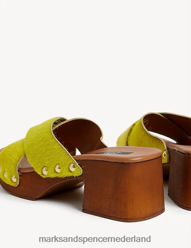 Marks & Spencer vrouwen Klompen met blokhak en open teen met studs limoen schoenen N8VZP1931