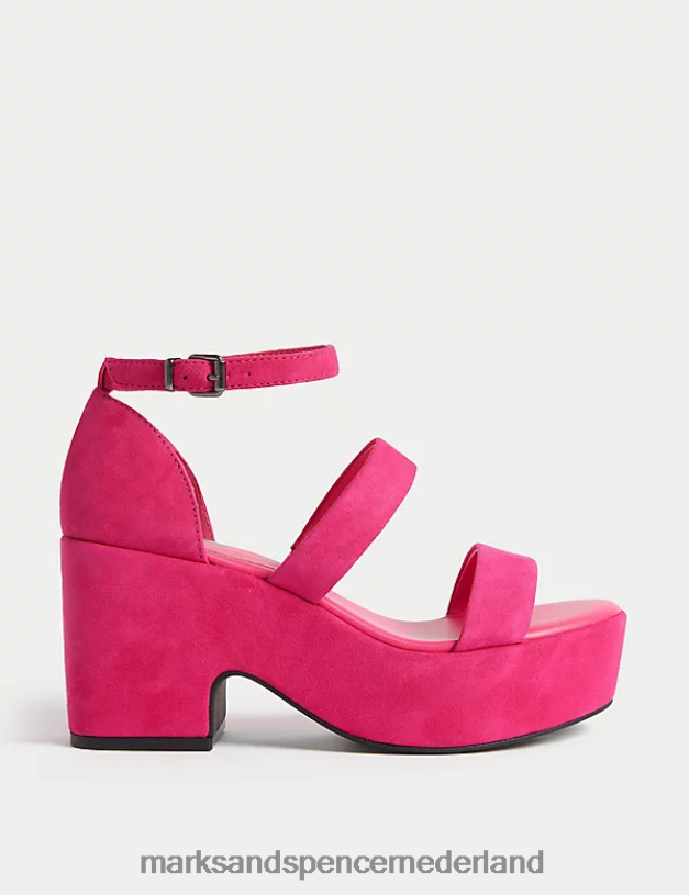 Marks & Spencer vrouwen Suede platformsandalen met bandjes cerise schoenen N8VZP3155