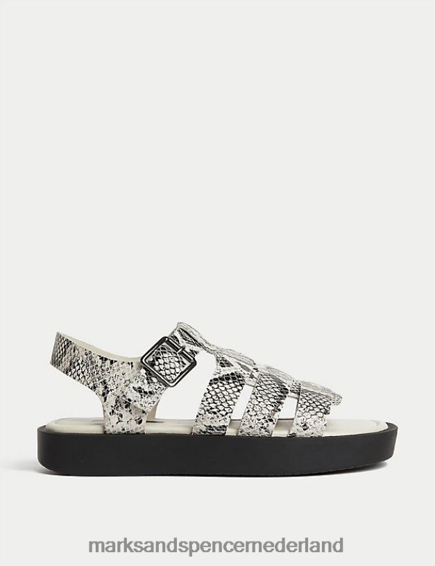 Marks & Spencer vrouwen leren platte sandalen grijze mix schoenen N8VZP1571