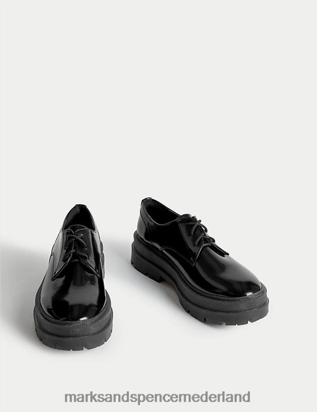 Marks & Spencer vrouwen dikke platte brogues met veters zwart schoenen N8VZP1997