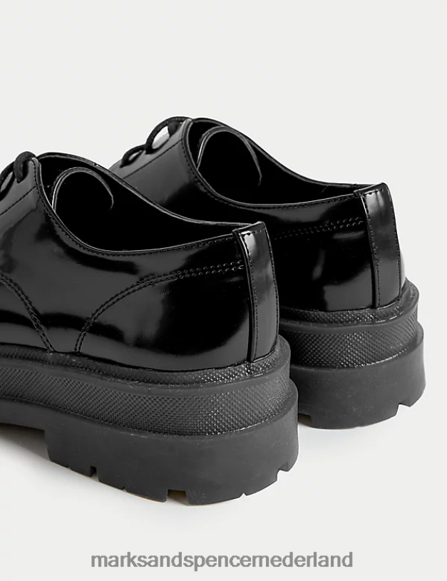Marks & Spencer vrouwen dikke platte brogues met veters zwart schoenen N8VZP1997