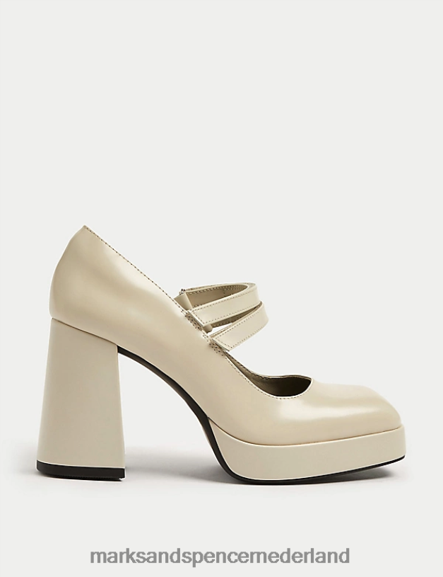Marks & Spencer vrouwen leren lak platform pumps zacht wit schoenen N8VZP1707