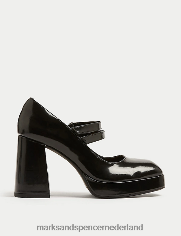 Marks & Spencer vrouwen leren lak platform pumps zwart schoenen N8VZP1401