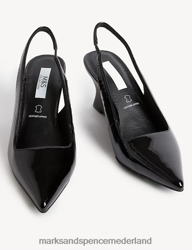 Marks & Spencer vrouwen leren lakleren slingbackschoenen met sleehak zwart schoenen N8VZP1298