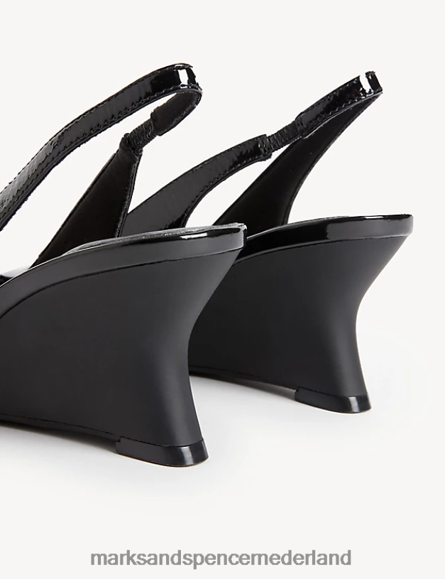 Marks & Spencer vrouwen leren lakleren slingbackschoenen met sleehak zwart schoenen N8VZP1298