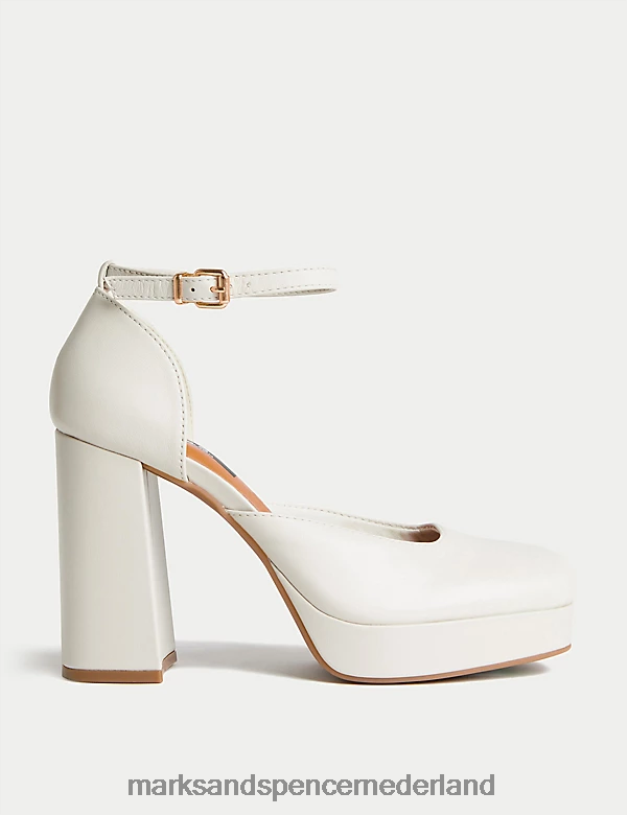 Marks & Spencer vrouwen leren platformschoenen met enkelbandje room schoenen N8VZP1634