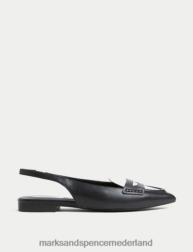 Marks & Spencer vrouwen leren platte slingback schoenen zwarte mix schoenen N8VZP2335