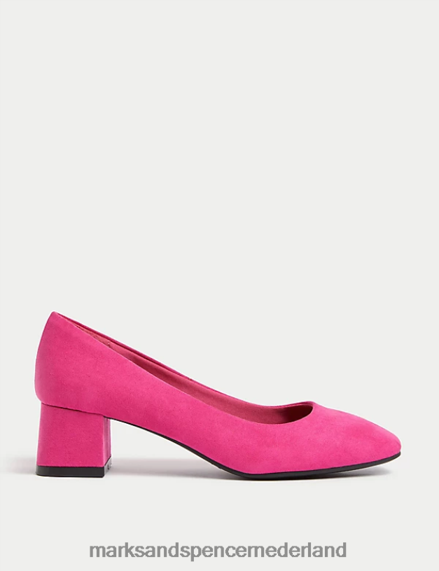 Marks & Spencer vrouwen schoenen met brede pasvorm en blokhak met vierkante neus cerise schoenen N8VZP3249
