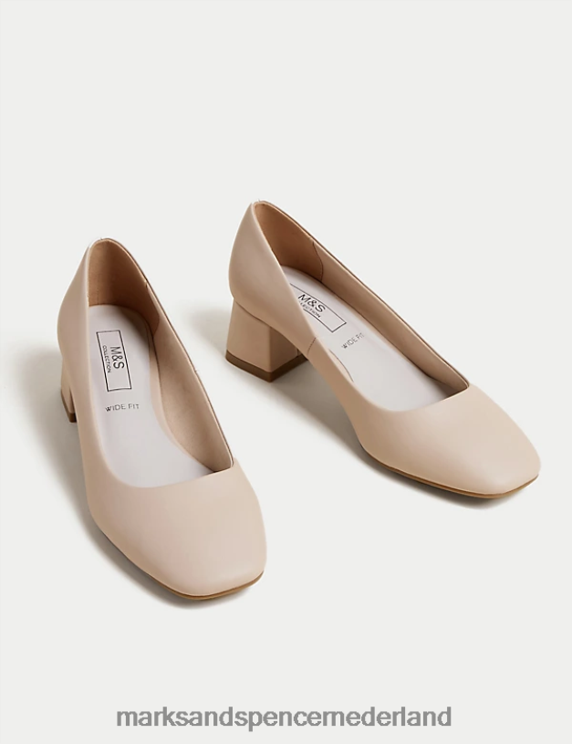 Marks & Spencer vrouwen schoenen met brede pasvorm en blokhak met vierkante neus opaline schoenen N8VZP3210