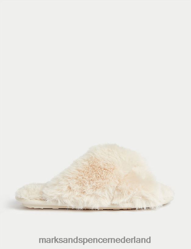 Marks & Spencer vrouwen Gekruiste pantoffels van imitatiebont Honing schoenen N8VZP1597