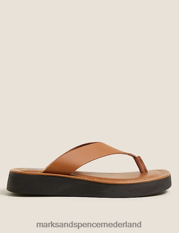 Marks & Spencer vrouwen Leren flatform-slippers bruinen schoenen N8VZP2534