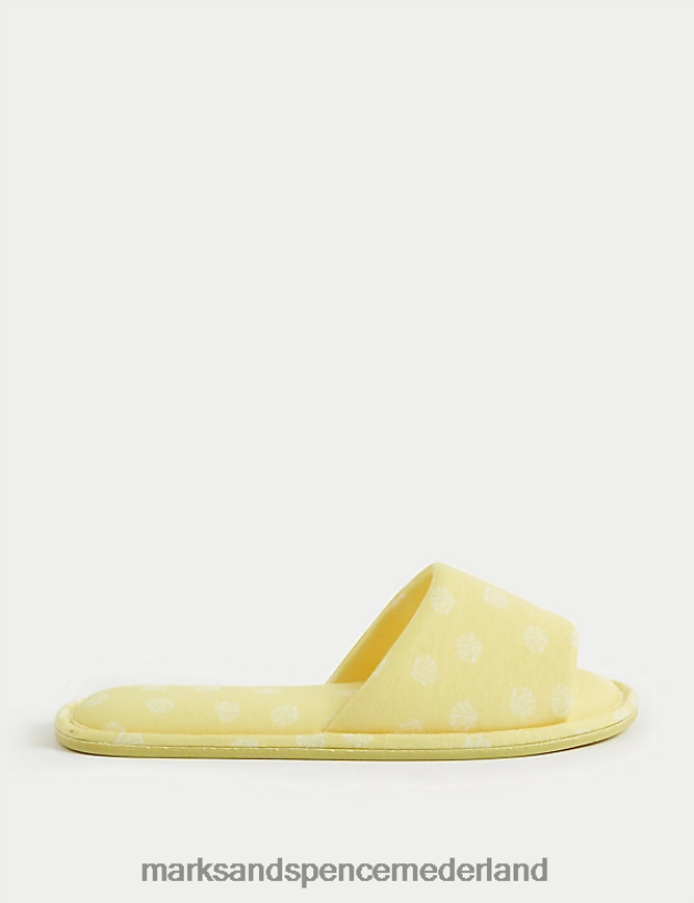 Marks & Spencer vrouwen Muiltjespantoffels met open teen en schelpprint zacht geel schoenen N8VZP2326