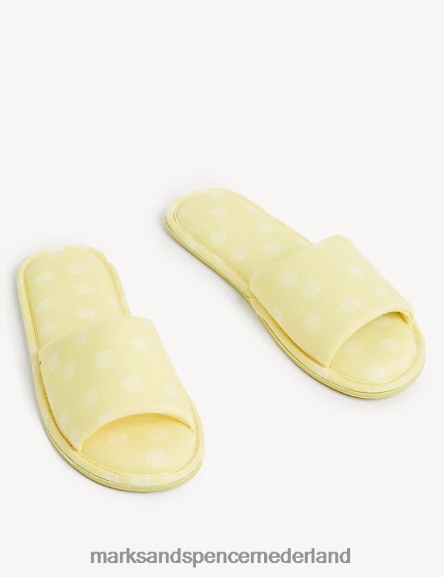 Marks & Spencer vrouwen Muiltjespantoffels met open teen en schelpprint zacht geel schoenen N8VZP2326