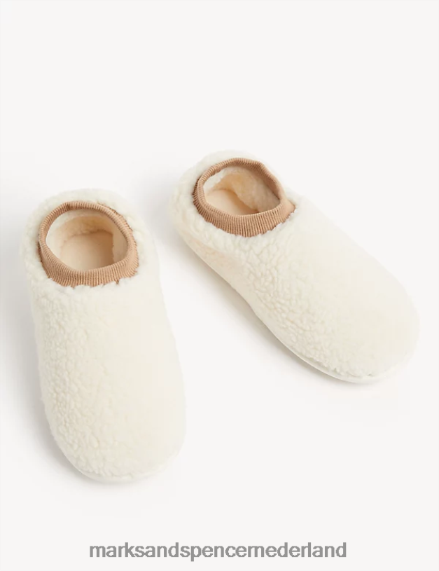 Marks & Spencer vrouwen borg pantoffels crème mix schoenen N8VZP2475