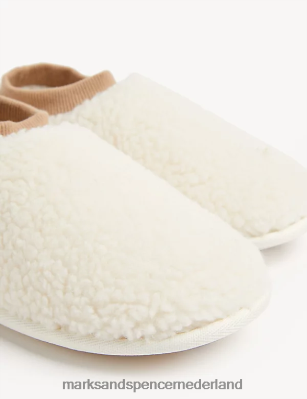 Marks & Spencer vrouwen borg pantoffels crème mix schoenen N8VZP2475