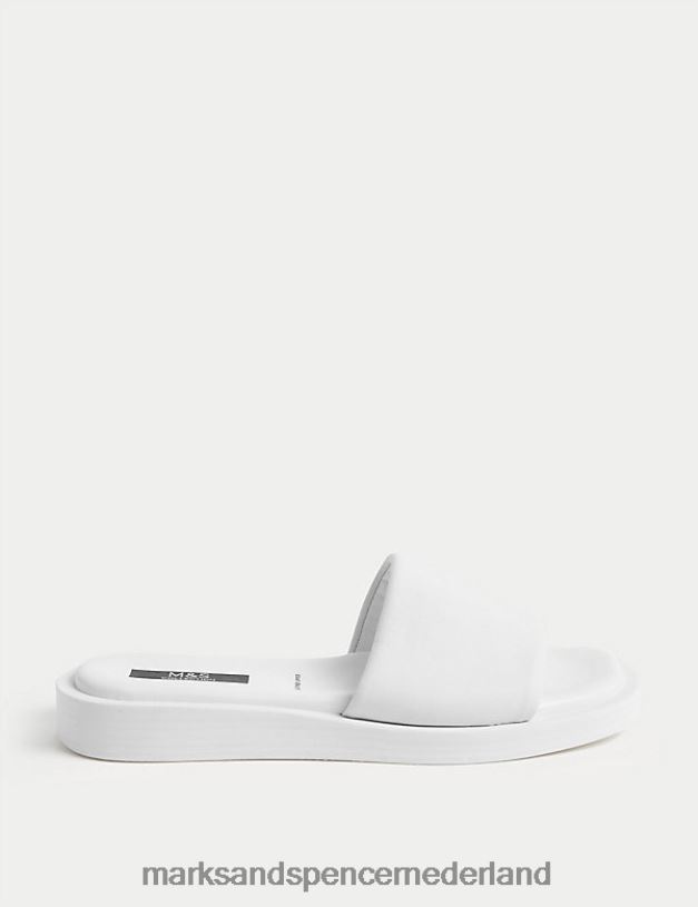 Marks & Spencer vrouwen leren platte sliders wit schoenen N8VZP3040
