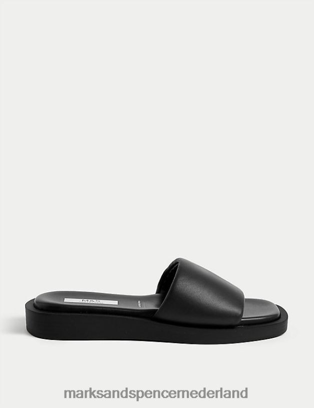 Marks & Spencer vrouwen leren platte sliders zwart schoenen N8VZP2693