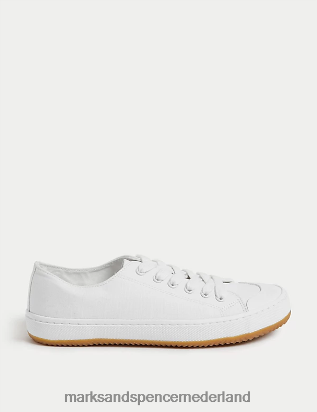 Marks & Spencer vrouwen Gestreepte sneakers met veters van canvas wit schoenen N8VZP2112