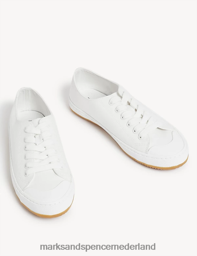 Marks & Spencer vrouwen Gestreepte sneakers met veters van canvas wit schoenen N8VZP2112